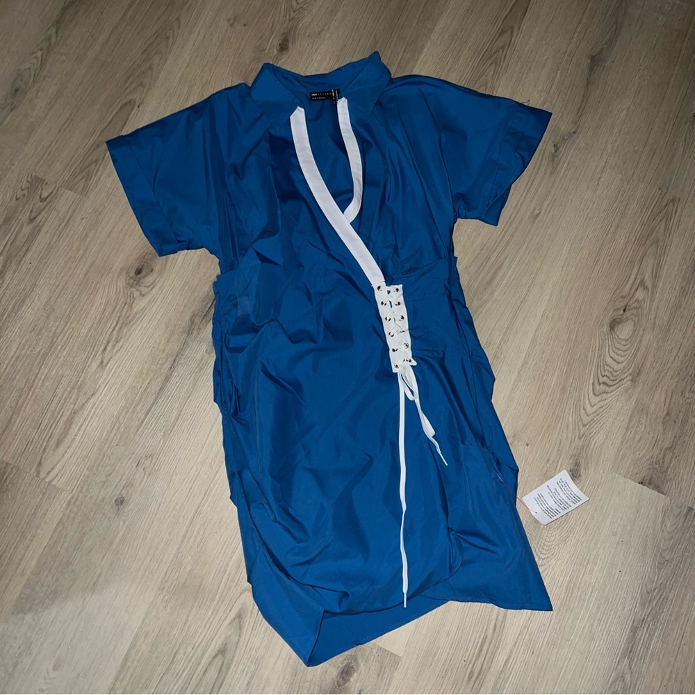 ASOS DESIGN Contrast Blue Mini Dress Lace-Up Front Size 12